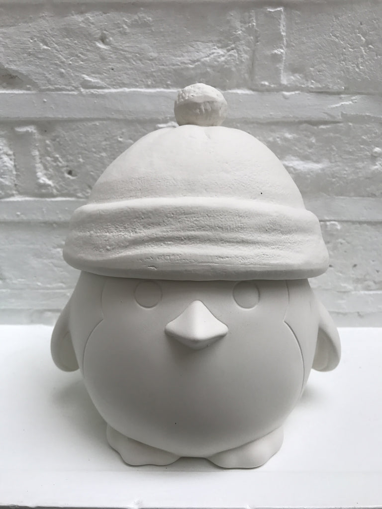 Penguin with hat cookie jar